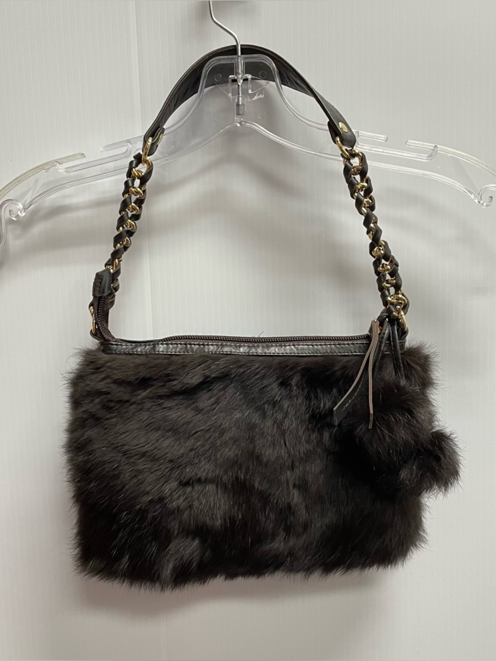 CASSIN DARK BROWN RABBIT FUR SHOULDER BAG W TAGS + DUSTBAG